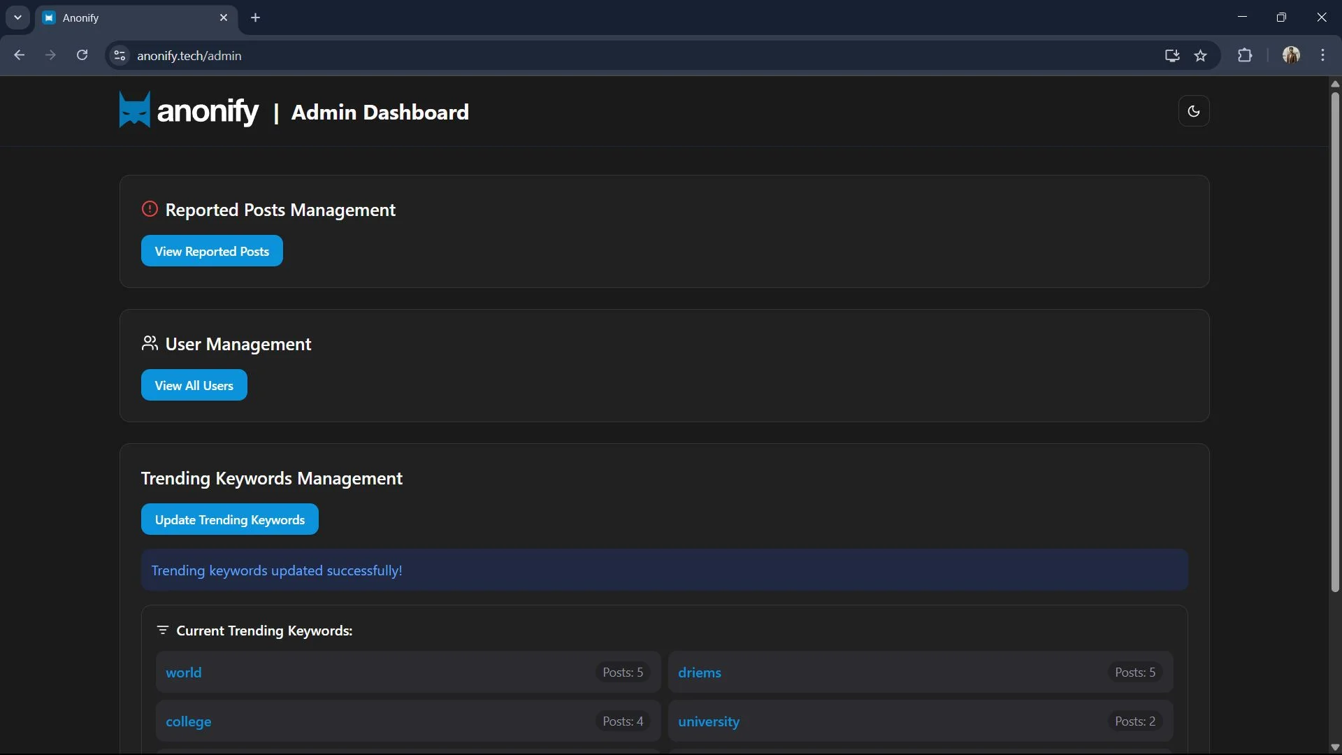 Anonify – Full-Stack Anonymous Social Media Platform - Image 1