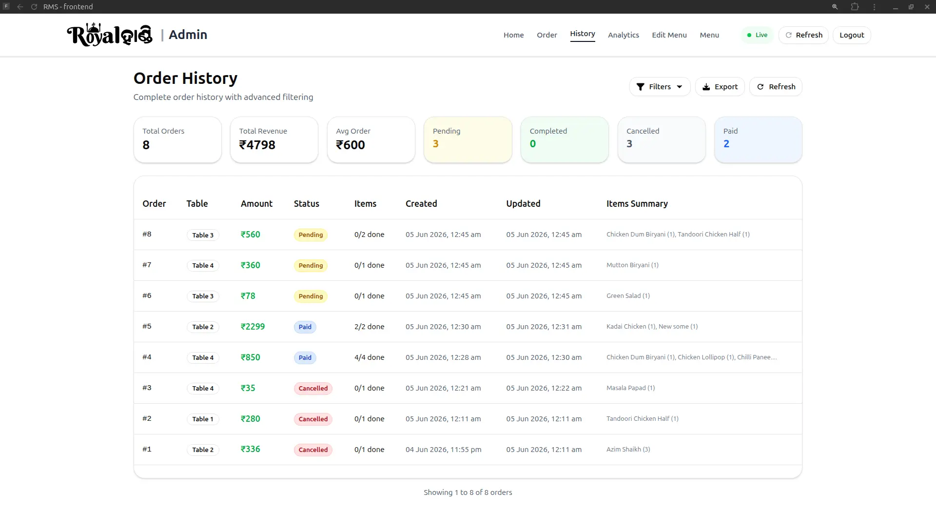 Restaurant Management System – Orders, Kitchen & Analytics - Image 8