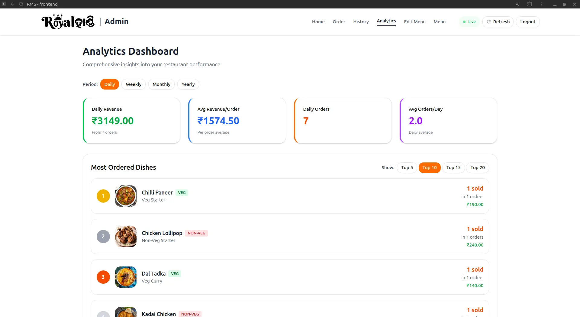 Restaurant Management System – Orders, Kitchen & Analytics - Image 9